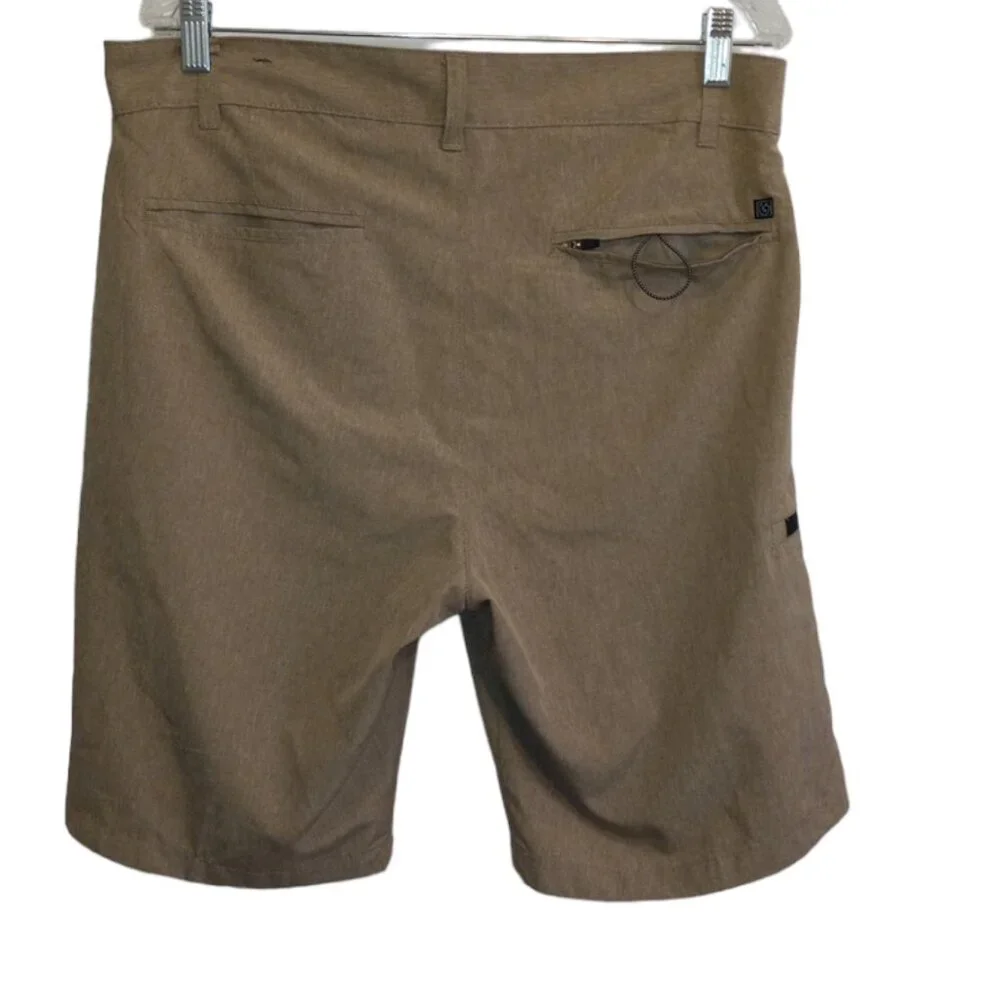 Burnside Men’s Khaki Shorts Sz 34 Lightweight Zip Pockets Casual 10” Inseam